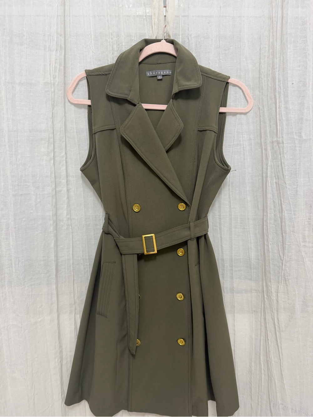 Sleeveless Trench Dress with Belt - Olive